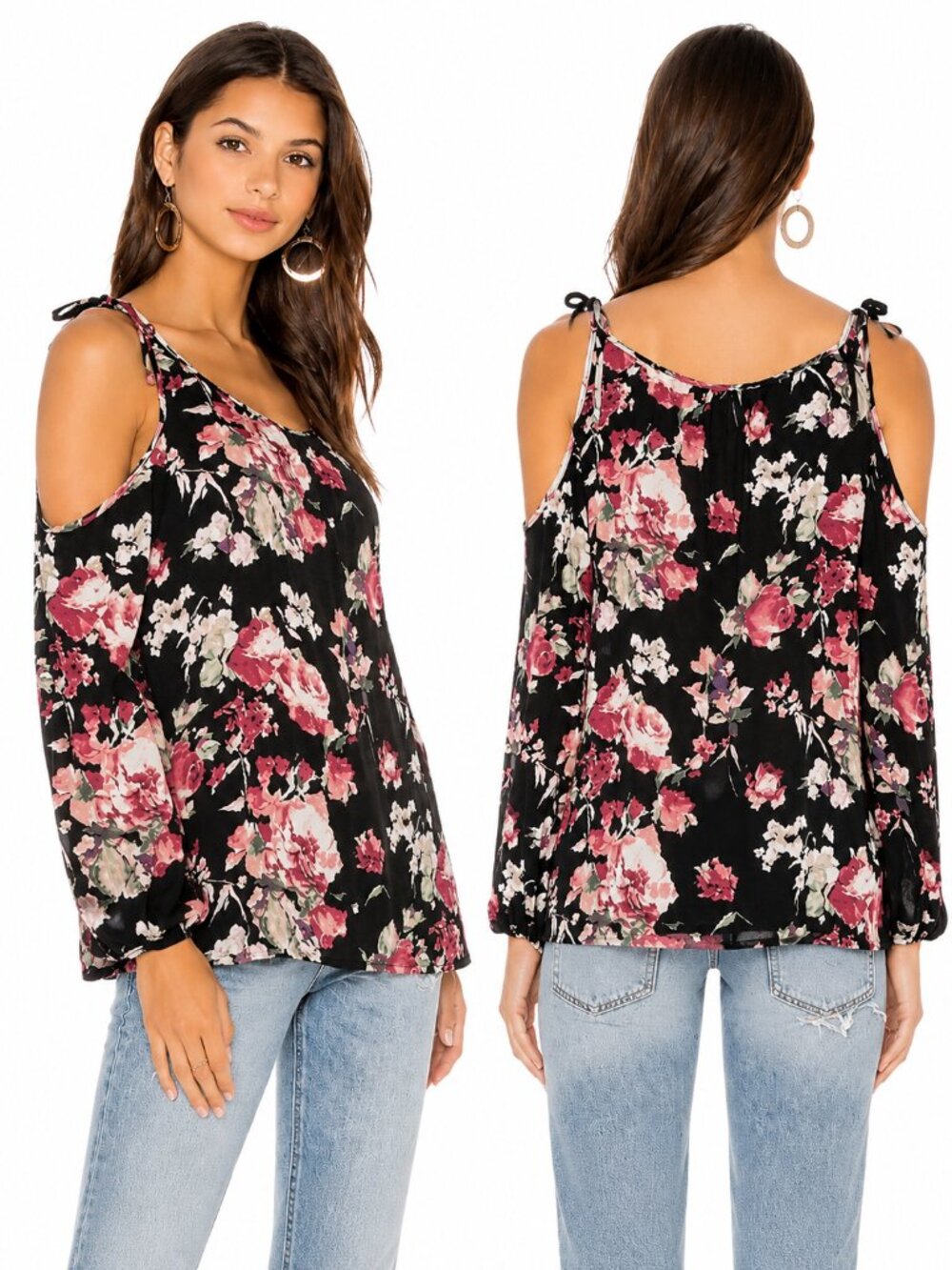 Joie Silk Floral Blouse Black Pink Romantic Boho Top Size Small